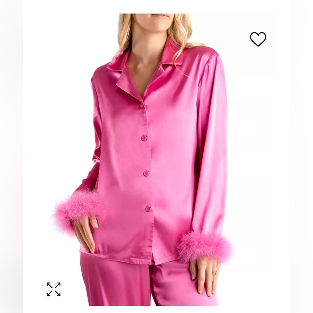 Marabou Feather Satin Pajama Set - image 1